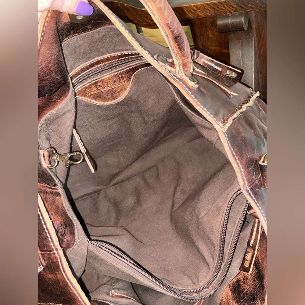 Bed Stu Leather Rockaway Shoulder Bag Crossbody Tote Teak Rustic MSRP  $345 - Picture 10 of 13